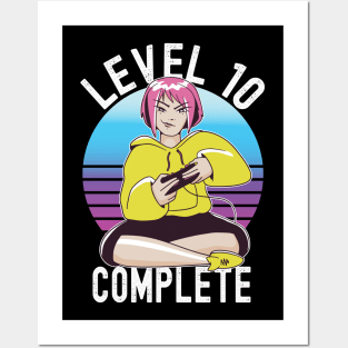 Level 10 Complete Girls Loves Anime Gamer 10th Birthday Girl Posters and Art